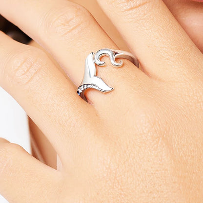 Ring Tail Fin And Wave With Blue Stones Brand New Trendy Fine Jewelry Solid 925 Strerling Silver Lucky Gift For Women