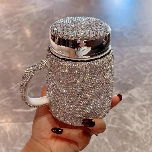 Rhinestone Coffee Mug Cup with Lid