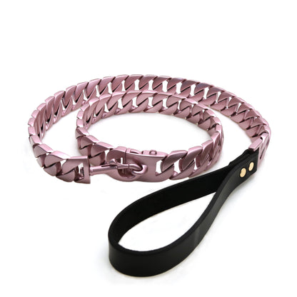 High Quality Stainless Steel Large Breed Dog Harness Luxury Pink Colour Plated Cuban Link Chain Bulldog Collar