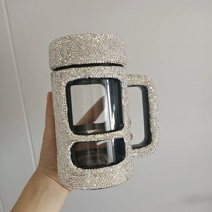 Rhinestone Double Wall Glass Mug