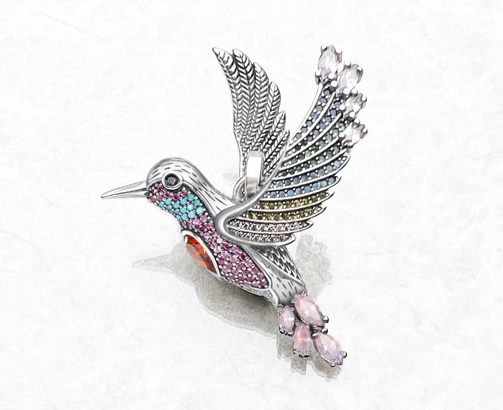 Large Colourful Hummingbird Pendants 925 Sterling Silver