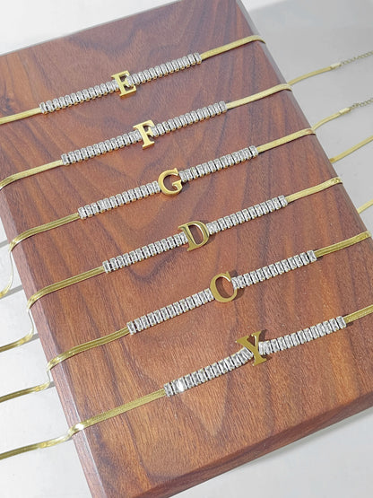 Peri'sbox Stainless Steel Gold Pvd Plated Baguette Cz Zircon Initial Choker Necklace for Women Tennis Snake Chain Necklaces New