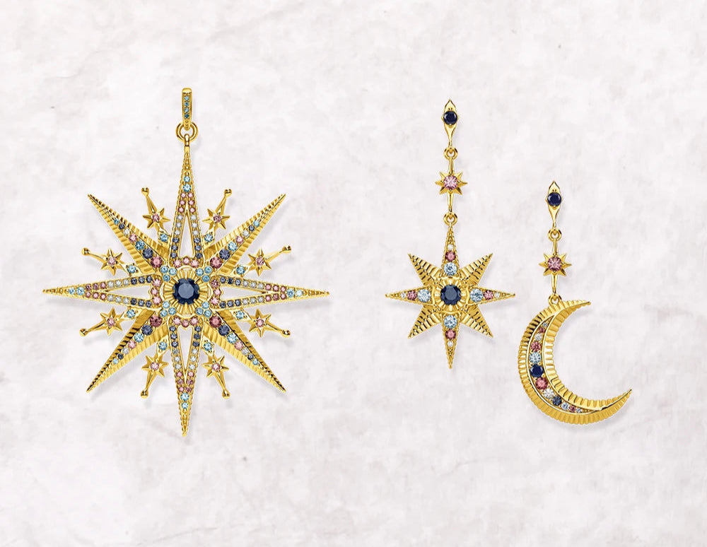 Cosmic Dreams Star & Moon Pendant and Earring Set