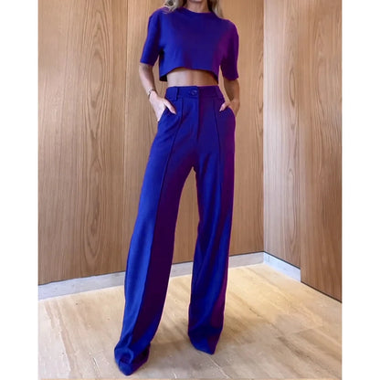 Casual High Waist Wide Leg Pants Suit