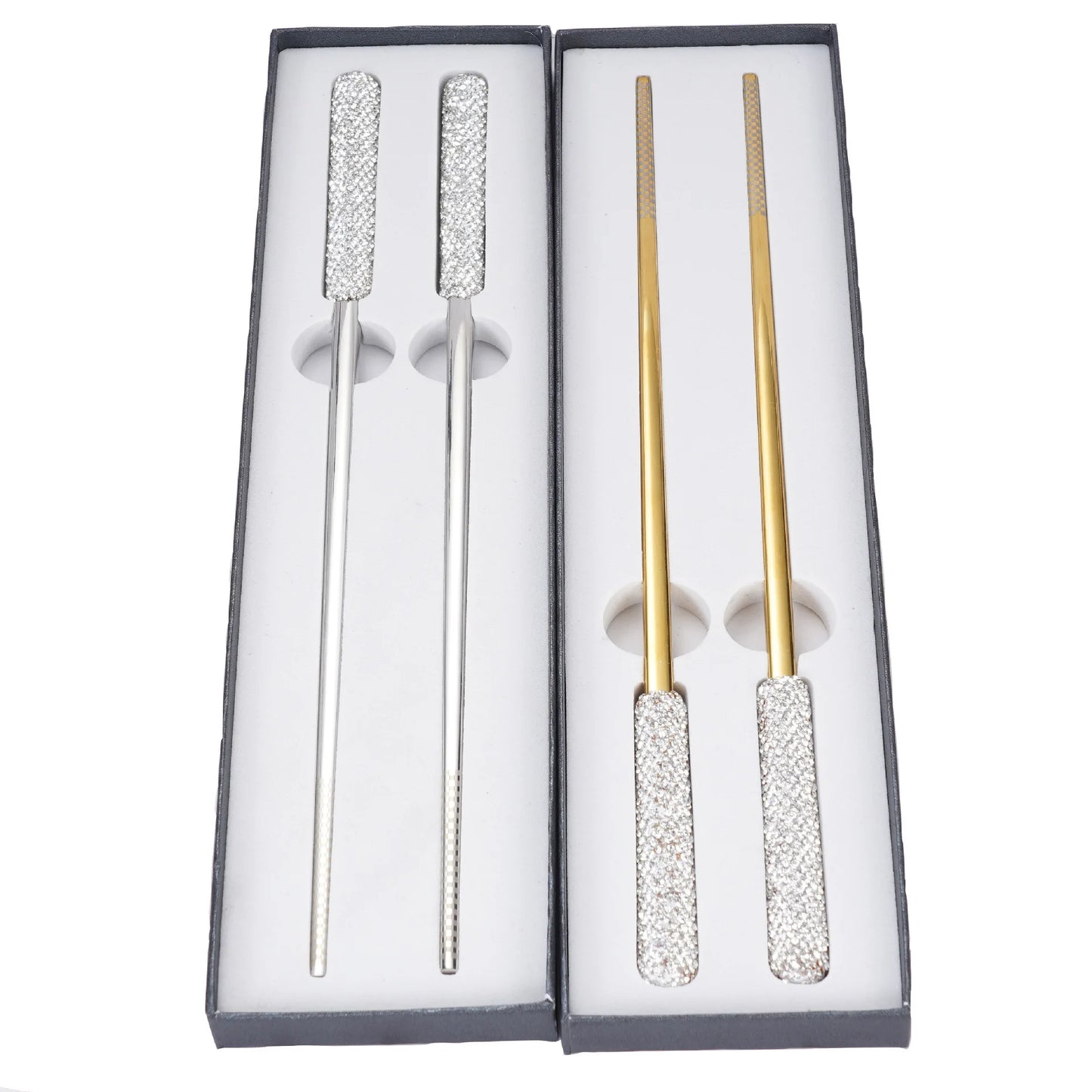 Luxury Rhinestone Stainless Steel Chopsticks w/Box