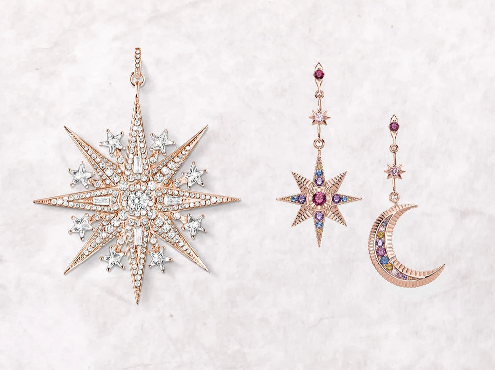 Cosmic Dreams Star & Moon Pendant and Earring Set