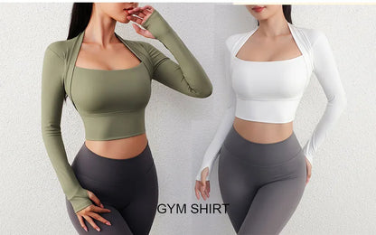 Aiithuug Miidriff Long Sleeve Yoga Tops Sports Fitness Crop Top Gym Shirts Slim Fit Running Tank Tops Criss Cross Waist Cross