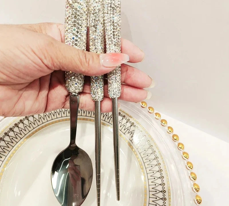 Starlight Sparkle Celestial Radiance Crystal-Encrusted Cutlery Set