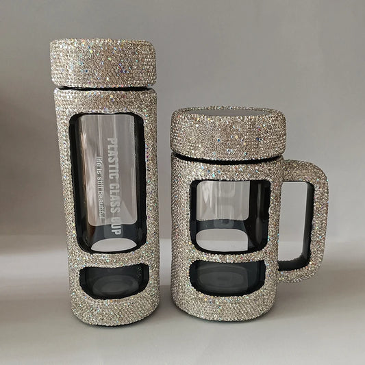 Rhinestone Double Wall Glass Mug