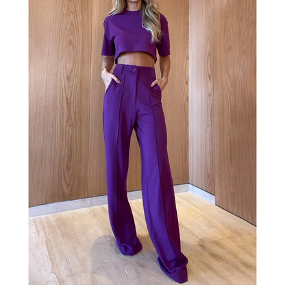 Casual High Waist Wide Leg Pants Suit