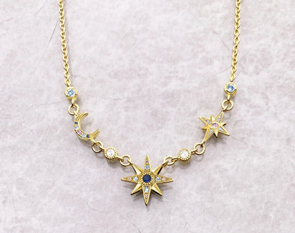 Royalty Star & Moon Gold 925 Stering Silver Necklace