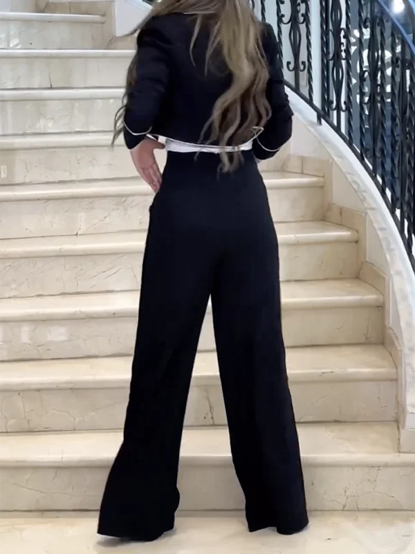 Missuoo Urban Female 2024 New Commuter Pants Set Notched Collar Jacket and Side Buttoned High Waist Wide Leg Pants Casual Suits