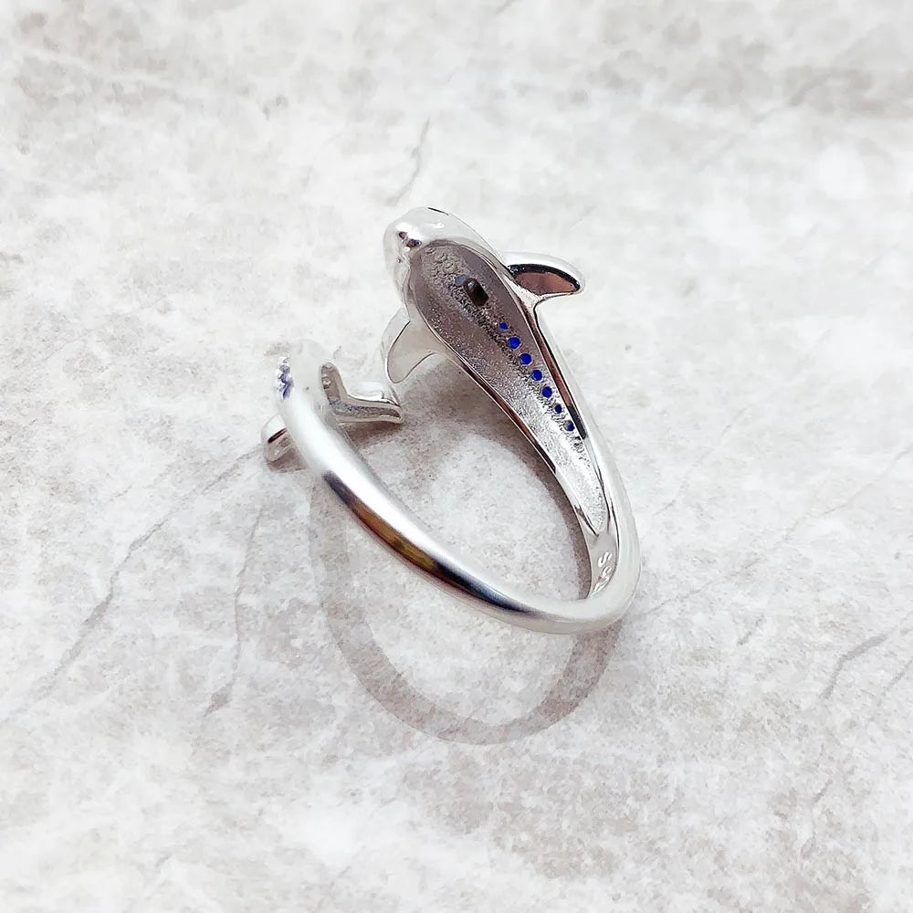 Dolphin Ring With Blue Stones 925 Strerling Silver