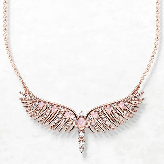 Necklace and Braelet Rose Gold Phoenix Wing 925 Sterling Silver Set