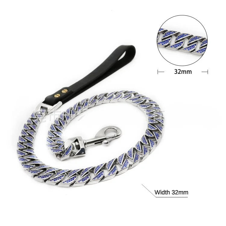 32MM Stainless Steel Pet Supplies Dog Collar Bully Dog Fighting Bully Dog Collar Durbin Cuban Chain Traction Leash Chain