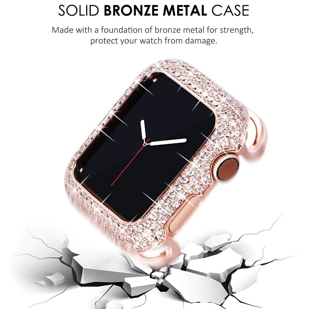 Carved Copper Luxury Bumper for Apple Watch Case 44/40mm 42/38mm Diamond  7 SE/6/5/4/3/2 45 41 mm