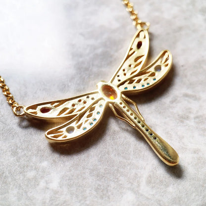 Large Dragonfly 925 Stering Silver Necklace